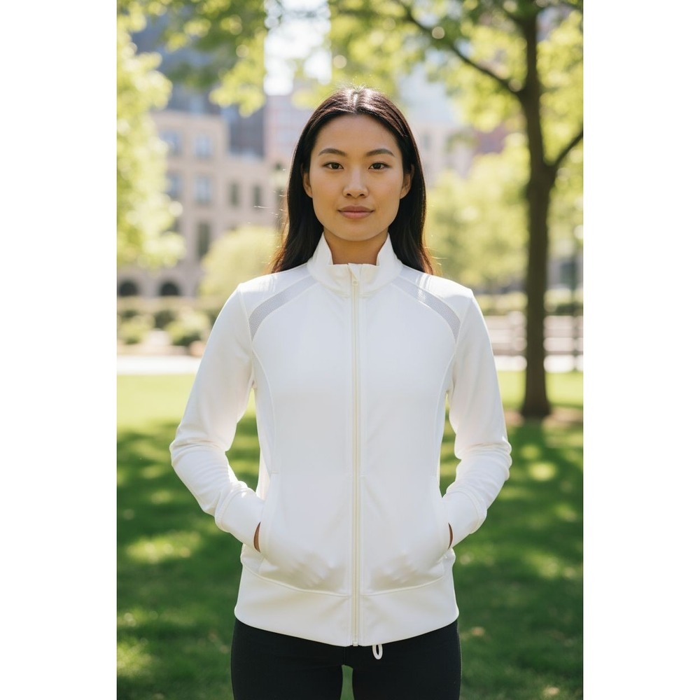 Michael Kors SZ M White Jacket Athletic Gym‎ Wear Zipper Mesh Zipper Pockets